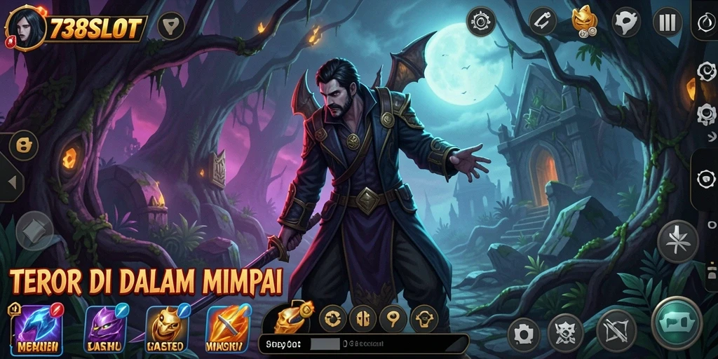 Screenshot gameplay menyeramkan dari 738SLOT yang mengungkapkan suasana Horror.