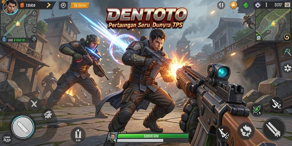 Screenshot menunjukkan aksi seru dalam game TPS DENTOTO.