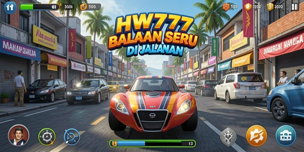 Screenshot gameplay HW777 menampilkan serunya balapan di trek yang menantang.